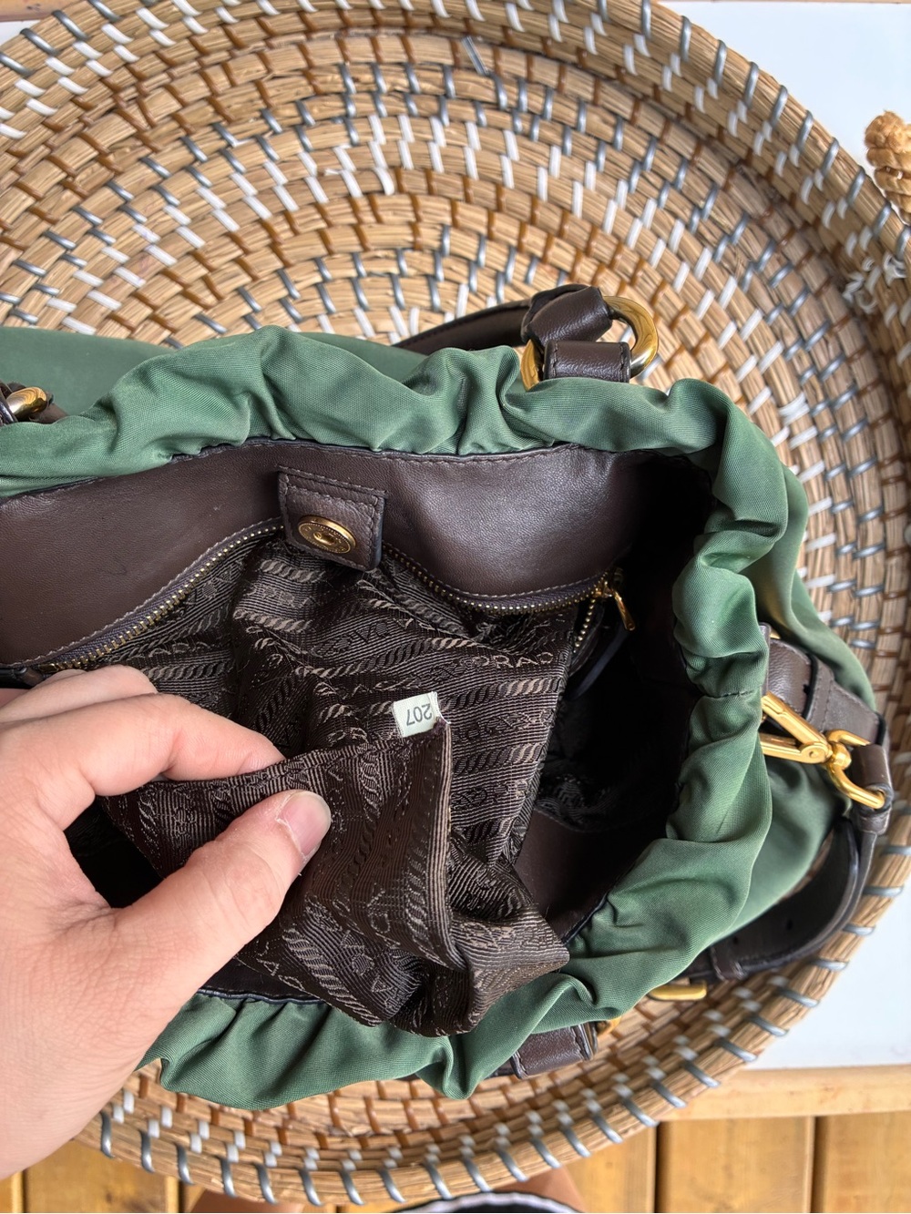Prada Canapa Green Nylon Shoulder Bag 2 way ( authentic) - Picture 8 of 13
